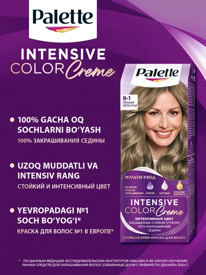 Краска для волос Palette Intensive 8-1, пепельный светло-русый