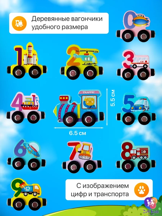 Magnitli yog‘och sonli poyezd,  Montessori rivojlantiruvchi bolalar o‘yinchog‘i