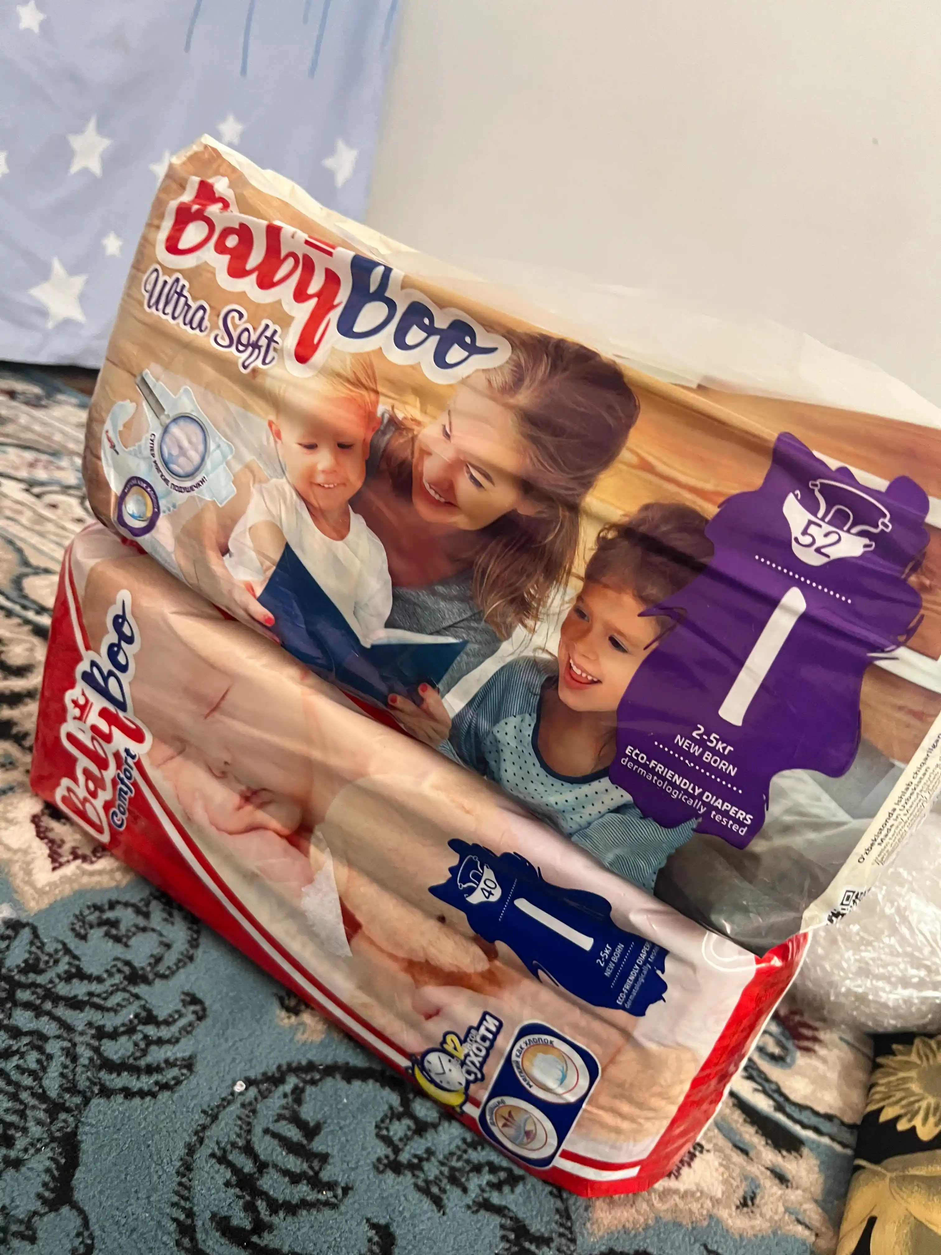 Подгузники BabyBoo UltraSoft на липучках, для новорожденных, №1, 2-5 кг, 52 шт