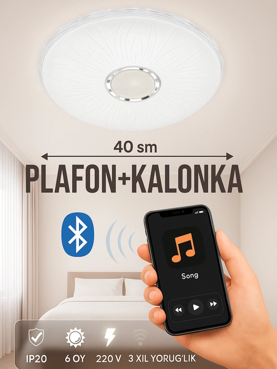 Shiftdagi chiroq LED, 40 sm, 48 Vt, Bluetooth karnay bilan