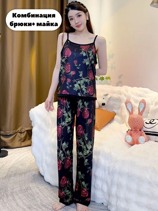 Ayollar uchun 4 tasi 1 da pijama, shim + ko‘ylak + shorti + mayka to‘plami, uyqu va dam olish uchun uy kiyimi