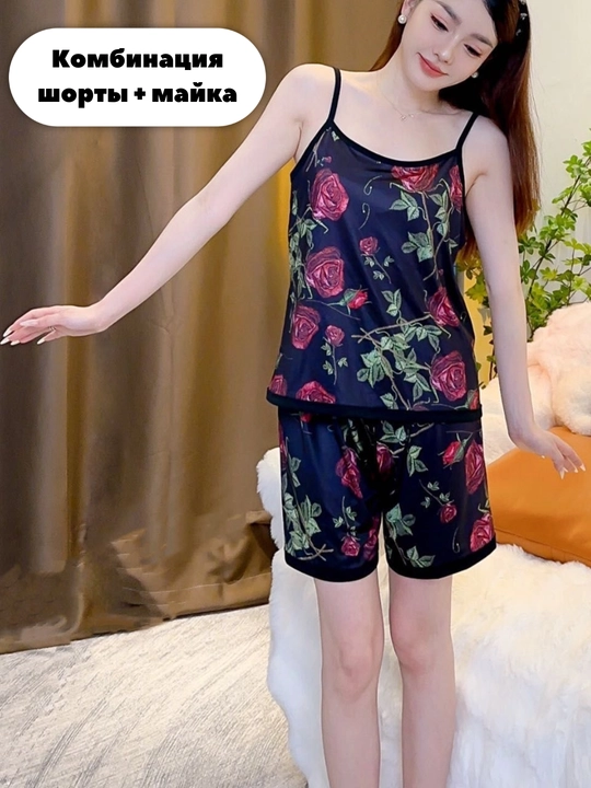 Ayollar uchun 4 tasi 1 da pijama, shim + ko‘ylak + shorti + mayka to‘plami, uyqu va dam olish uchun uy kiyimi