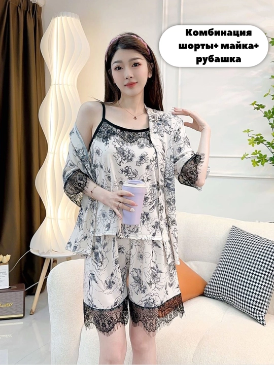 Ayollar uchun 4 tasi 1 da pijama, shim + ko‘ylak + shorti + mayka to‘plami, uyqu va dam olish uchun uy kiyimi