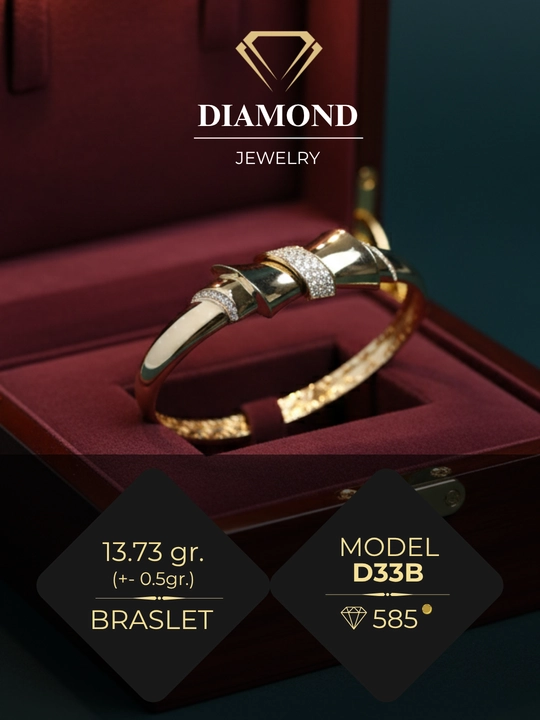 Женский золотой браслет, 585 проба, 13.73 г, стандартный размер, модель D33B, DIAMOND GOLD - 