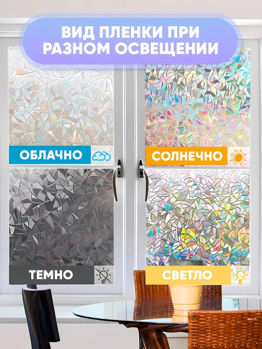 Пленка на окно, витражная, солнцезащитная, многоразовая