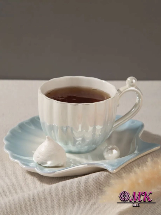 Choy jufti, 280 ml, keramika krujka likopcha bilan choy, qahva, kapuchino va latte uchun