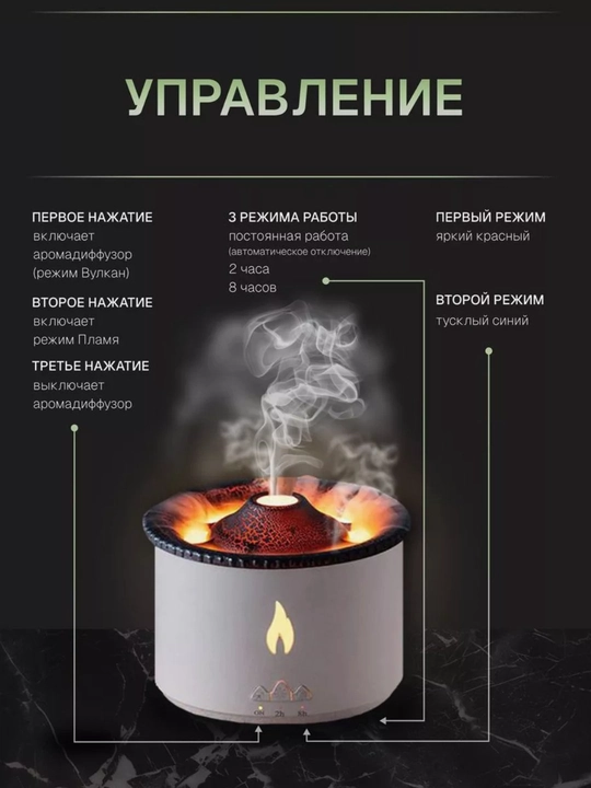 Aromadiffuzor “Vulkan” — havo namlagich yorug‘lik effektli