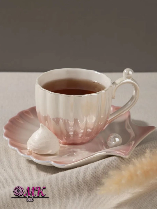 Choy jufti, 280 ml, keramika krujka likopcha bilan choy, qahva, kapuchino va latte uchun