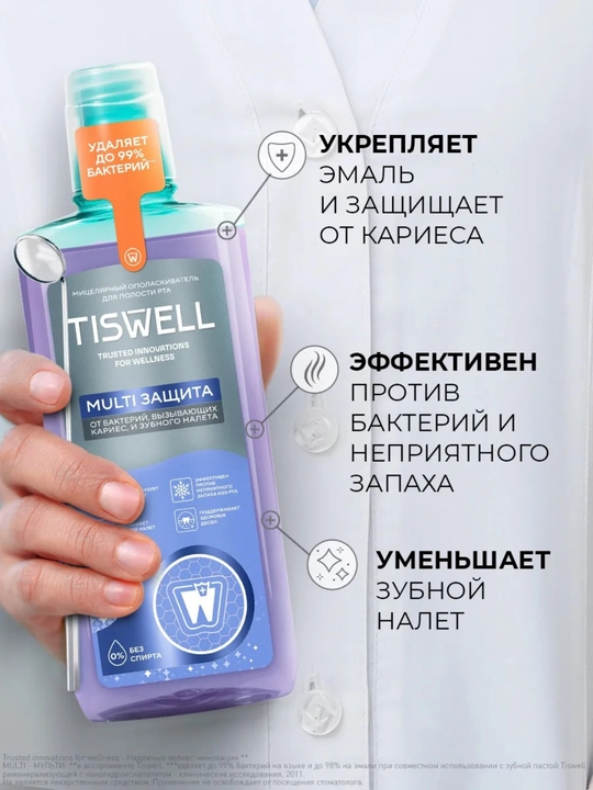 Мицеллярный ополаскиватель для полости рта Tiswell MULTI ЗАЩИТА, 500 мл