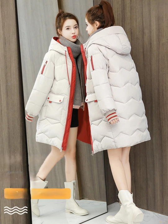 Kurtka ayollar uchun, oversize, qalin kapishoni bilan still koreyskiy kuz va qish uchun