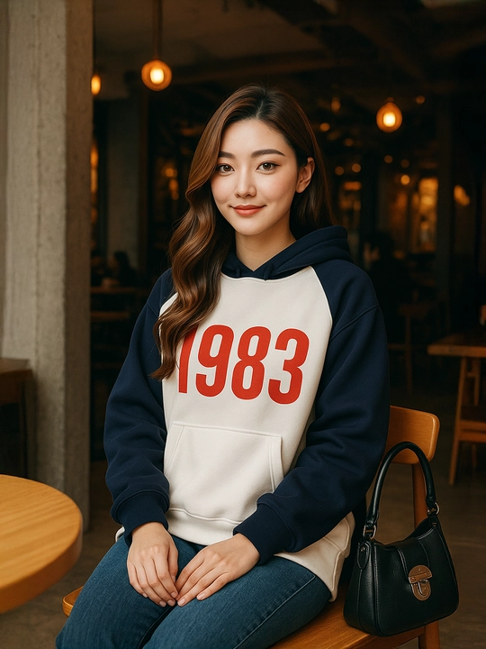 Женское худи oversize 1983 с капюшоном и карманами, демисезон