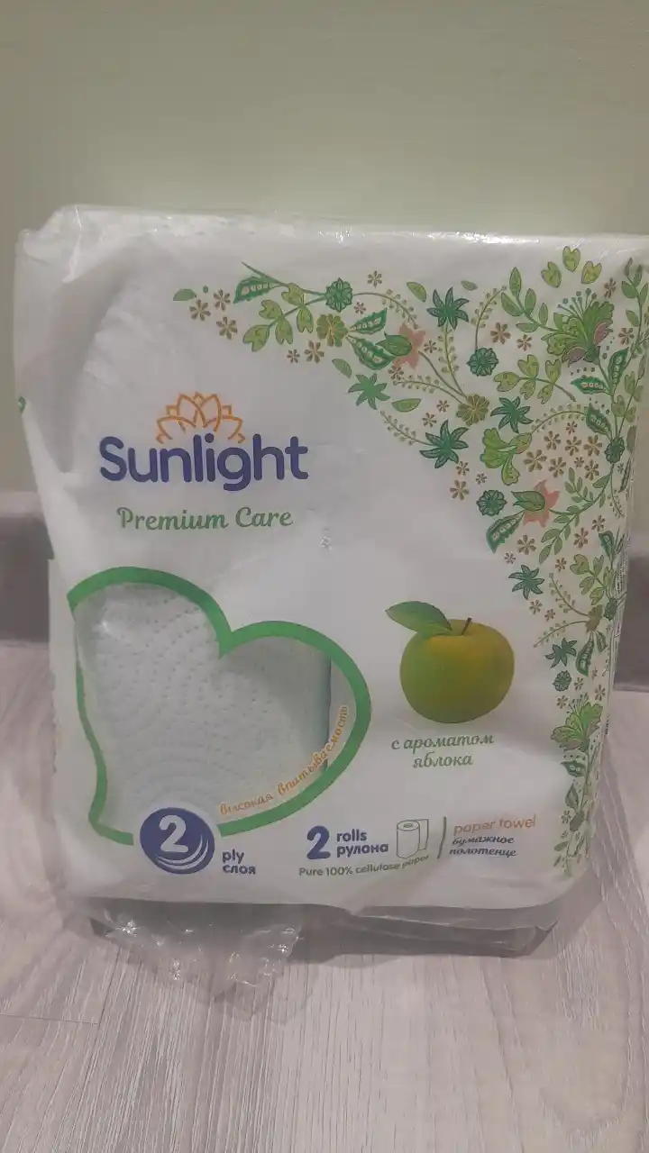 Qog'oz sochiqlar, Sunlight Premium care, 2 qavatli, olma xushbo'yli, 2 dona rulon