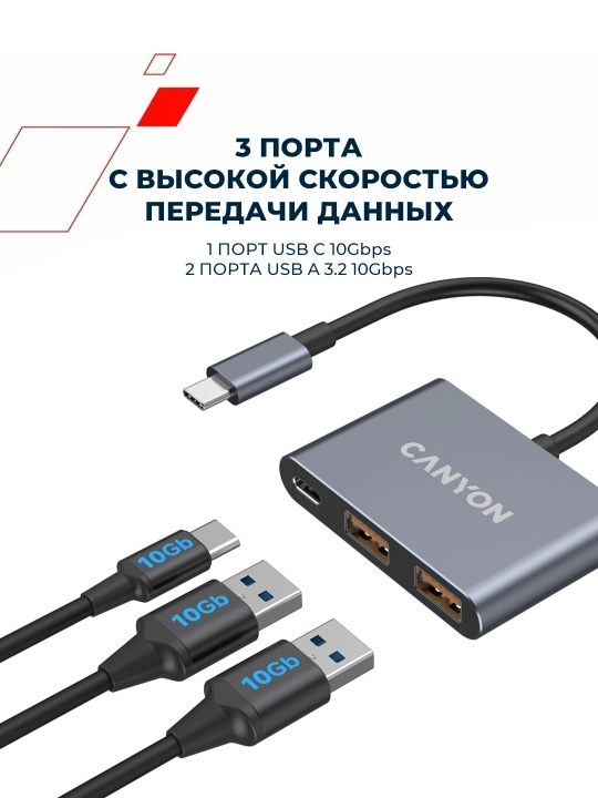 USB hub adapter CANYON DS-3 va DS-4, 3 port, USB-Type C, HDMI