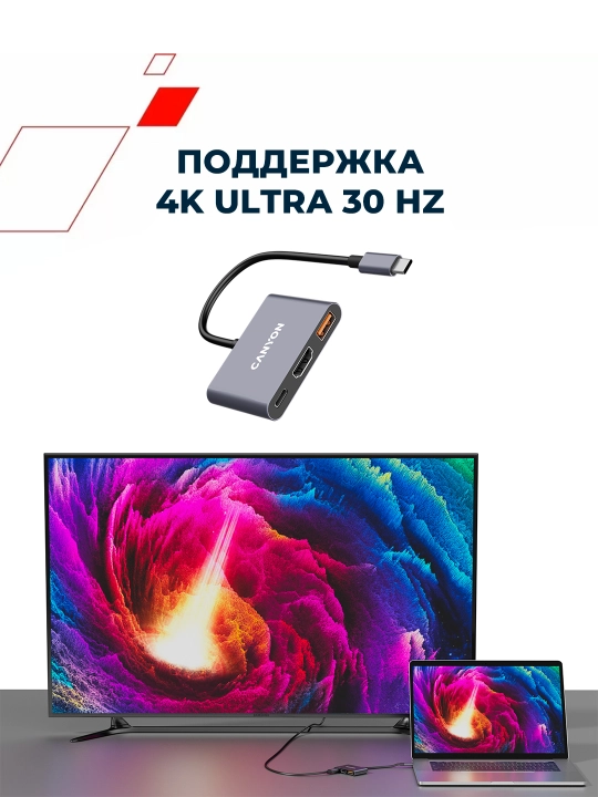USB hub adapter CANYON DS-3 va DS-4, 3 port, USB-Type C, HDMI