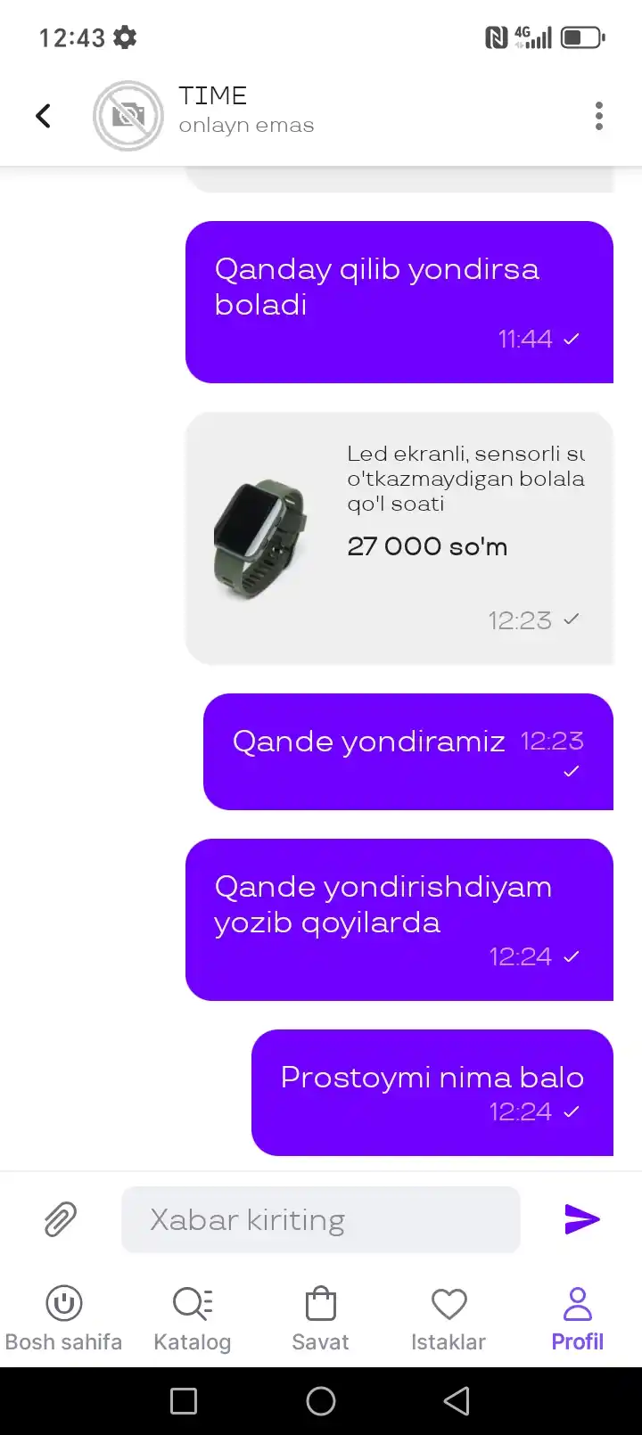 Led ekranli, sensorli suv o'tkazmaydigan bolalar qo'l soati