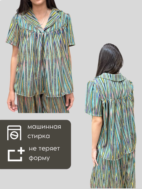 Комплект из рубашки и брюк с изящным узором  