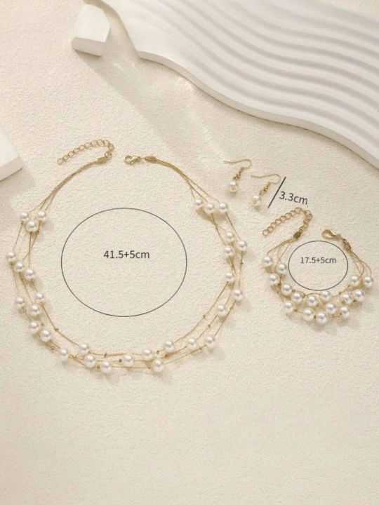 Pearl Style 118 sun'iy marjon taqinchoqlar to'plami: marjon, sirg'a va bilaguzuk