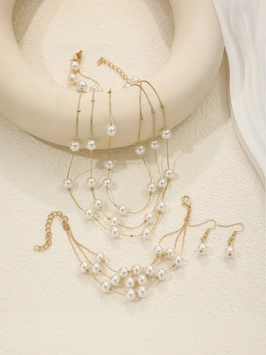 Pearl Style 118 sun'iy marjon taqinchoqlar to'plami: marjon, sirg'a va bilaguzuk