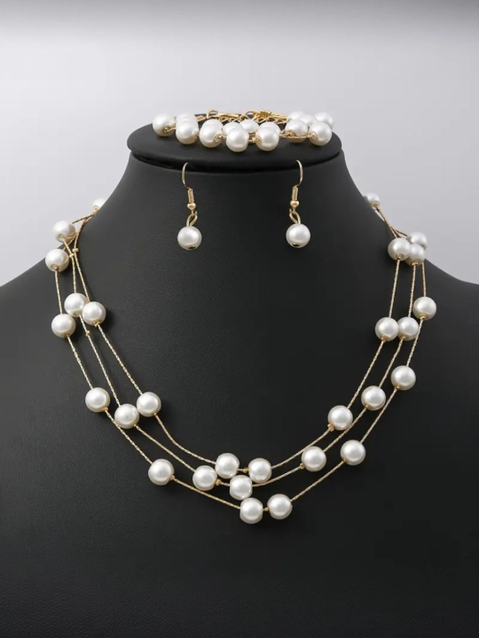 Pearl Style 118 sun'iy marjon taqinchoqlar to'plami: marjon, sirg'a va bilaguzuk