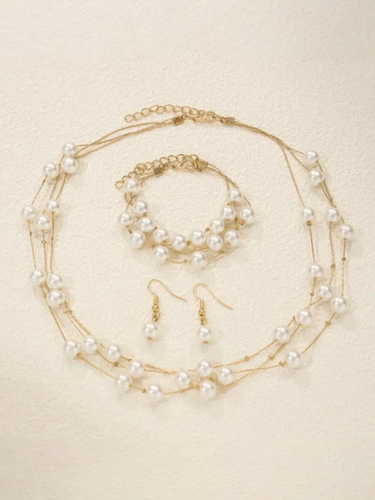 Pearl Style 118 sun'iy marjon taqinchoqlar to'plami: marjon, sirg'a va bilaguzuk