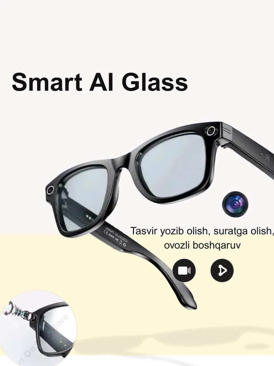 AI Smart Glasses -( 3 xil shishasi Oq-Qora,Jigarrang ),video olish, FH HD,16 GB hotira - 