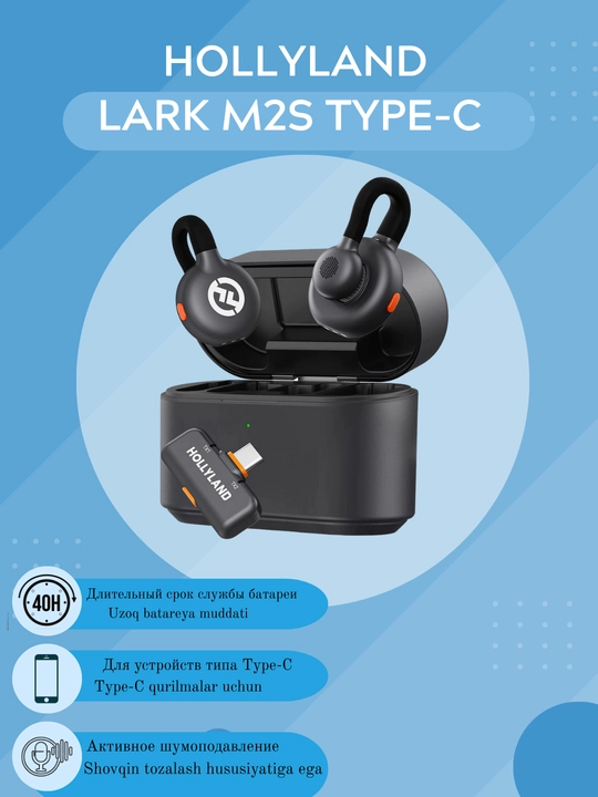 Hollyland Lark M2S Type-C — USB-C qabul qiluvchili simsiz mikrofon to‘plami - 