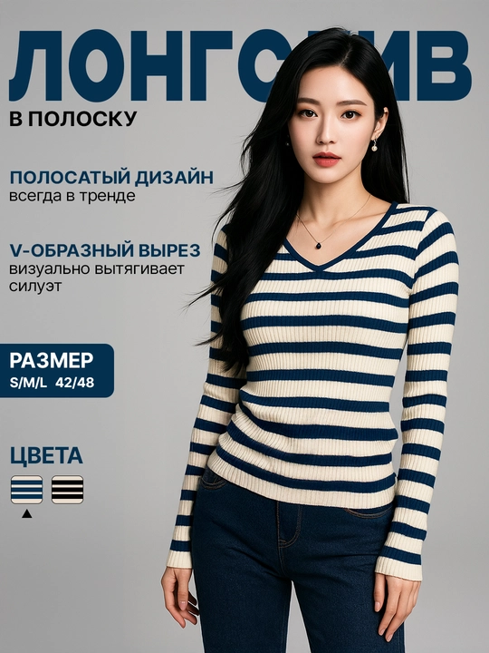 Лонгслив в полоску, женский, в рубчик, кофта с V-вырезом