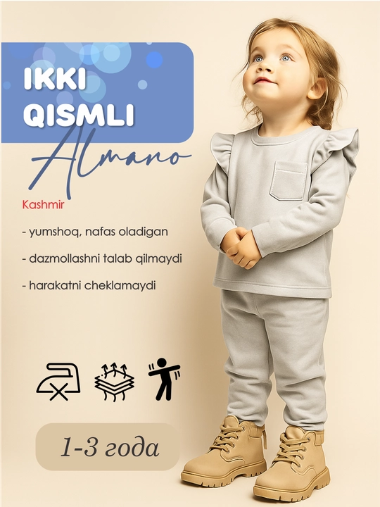 Qizlar uchun yumshoq kashemirdan tikilgan bolalar kostyumi, yumshoq, issiq, qulay - 