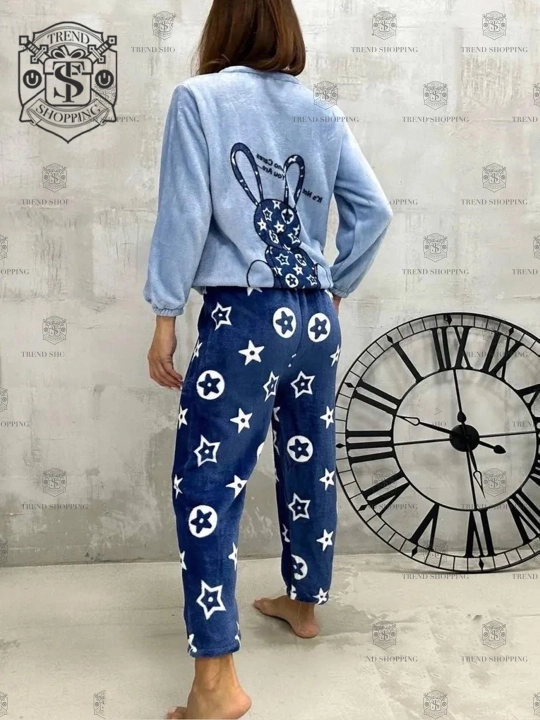 Plyushli momiq pijama, yumshoq pijama, pastki shim bilan