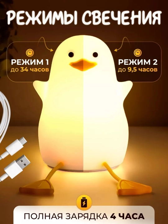 Детский ночник, силикон, пандочка, утка, капуста, единорог, кролик RGB