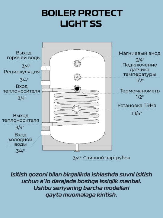 Бойлер косвенного нагрева из нержавеющей стали PROTECT