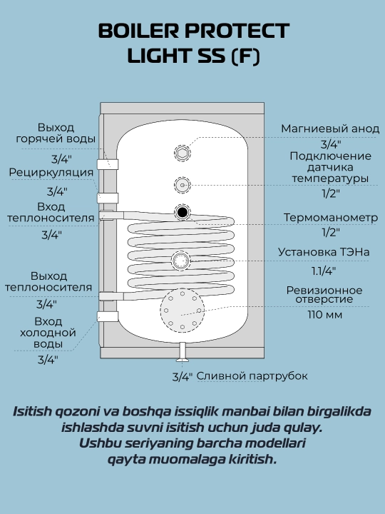 Бойлер косвенного нагрева из нержавеющей стали PROTECT