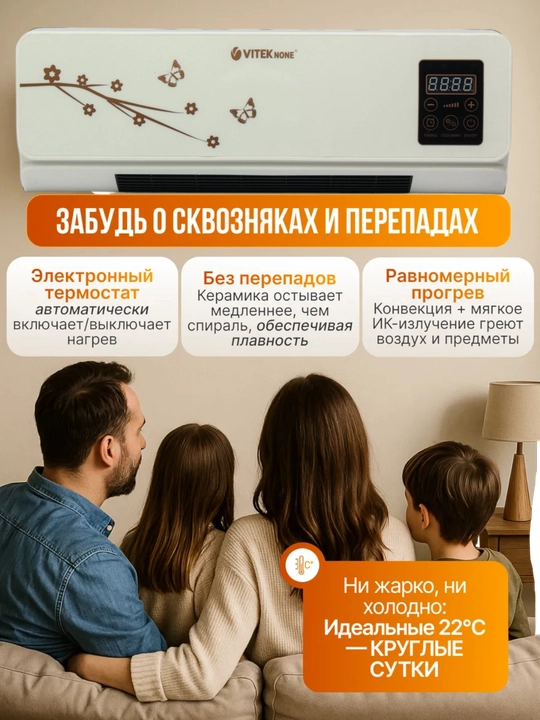 Настенный электрический обогреватель с пультом — конвекторного типа