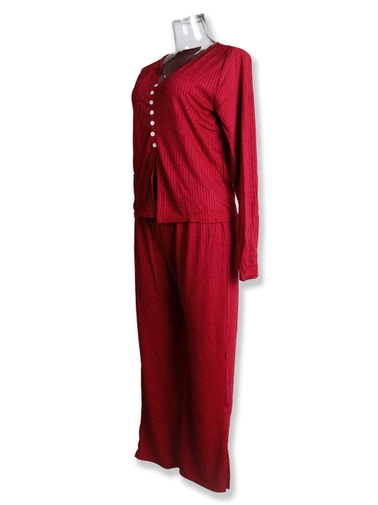 Ayollar uchun ikki qismli pijama to'plami, uzun yengli uy kiyimlari to'plami