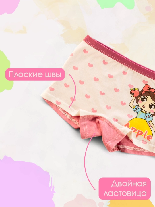 Набор детских трусиков, для девочек — 4 шт в комплекте, 95% хлопок