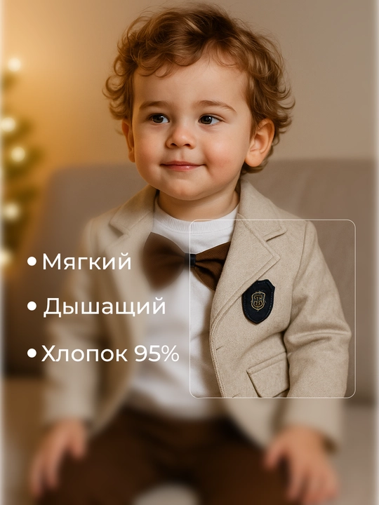 Костюм для мальчиков, 3 в 1: шерстяной пиджак, джинсы и хлопковый лонгслив