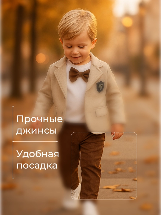 Костюм для мальчиков, 3 в 1: шерстяной пиджак, джинсы и хлопковый лонгслив
