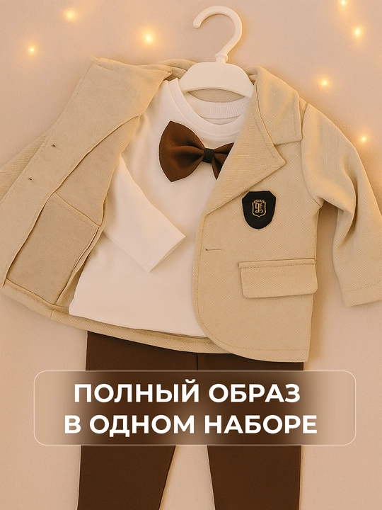 Костюм для мальчиков, 3 в 1: шерстяной пиджак, джинсы и хлопковый лонгслив