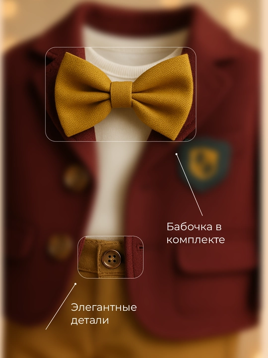Костюм для мальчиков, 3 в 1: шерстяной пиджак, джинсы и хлопковый лонгслив