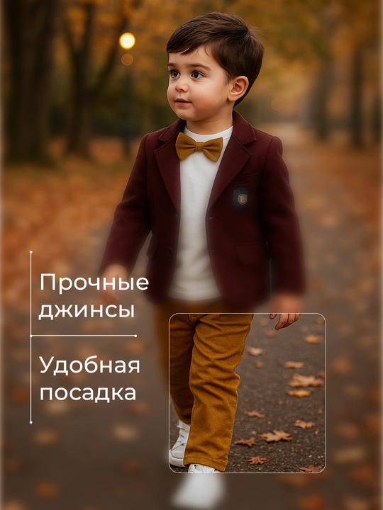 Костюм для мальчиков, 3 в 1: шерстяной пиджак, джинсы и хлопковый лонгслив