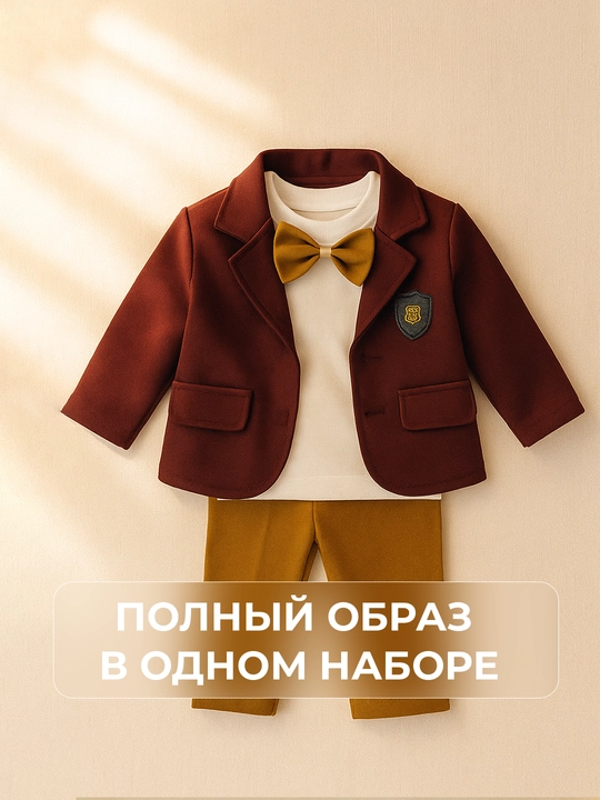 Костюм для мальчиков, 3 в 1: шерстяной пиджак, джинсы и хлопковый лонгслив