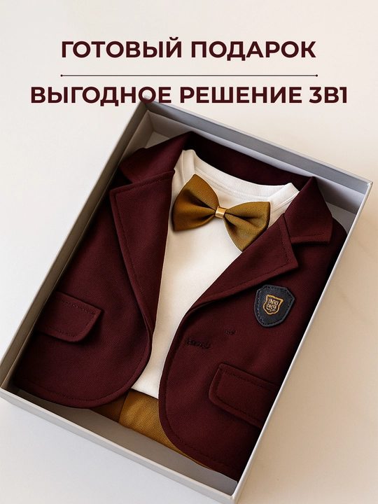 Костюм для мальчиков, 3 в 1: шерстяной пиджак, джинсы и хлопковый лонгслив