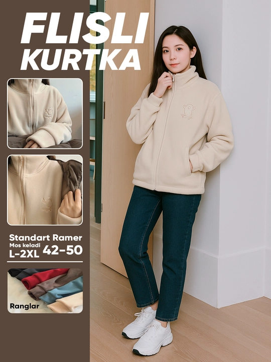 Ayollar uchun zamonaviy flisli kurtka, keng kesim, yumshoq va issiq materialli sportivka