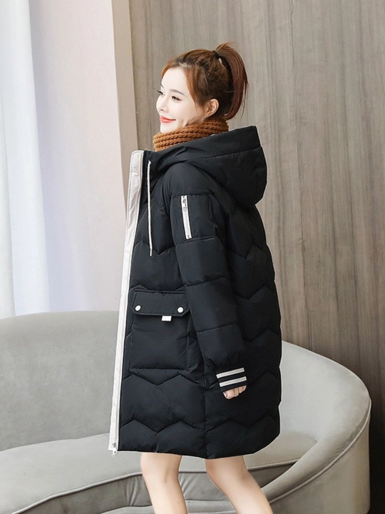Kurtka ayollar uchun, oversize, qalin kapishoni bilan still koreyskiy kuz va qish uchun