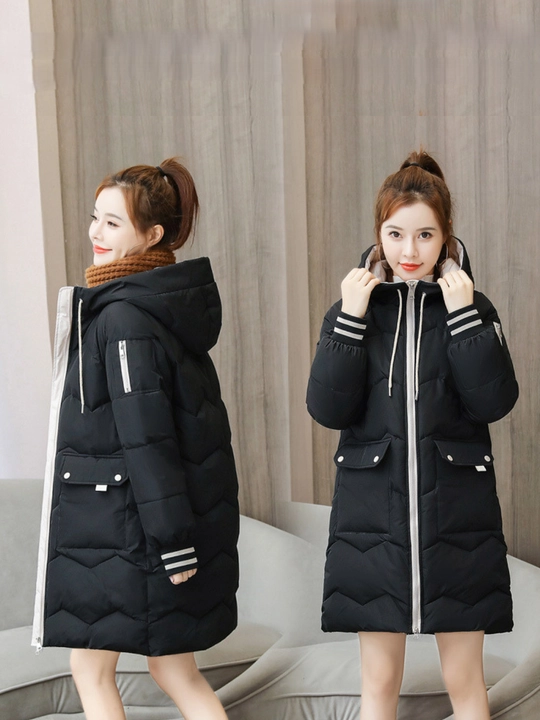 Kurtka ayollar uchun, oversize, qalin kapishoni bilan still koreyskiy kuz va qish uchun