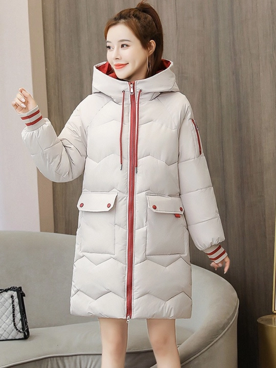 Kurtka ayollar uchun, oversize, qalin kapishoni bilan still koreyskiy kuz va qish uchun