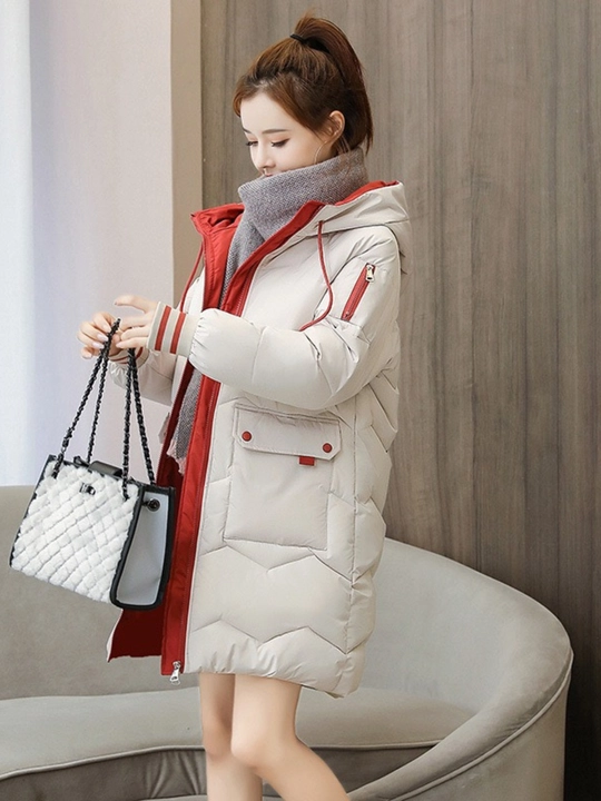 Kurtka ayollar uchun, oversize, qalin kapishoni bilan still koreyskiy kuz va qish uchun