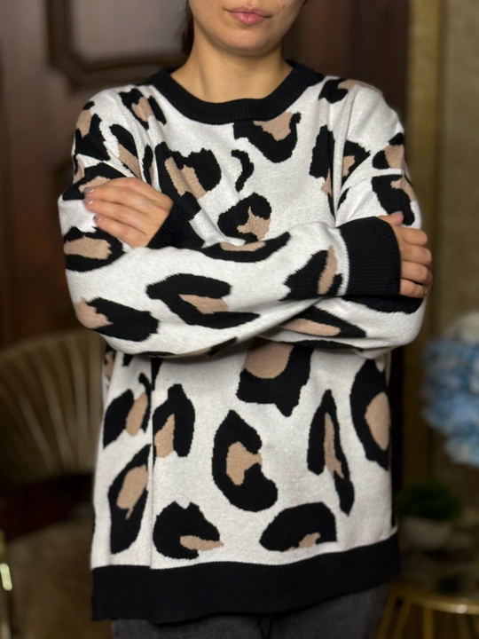 Ayollar uchun leopard printli oversize sviter – zamonaviy keng jemper