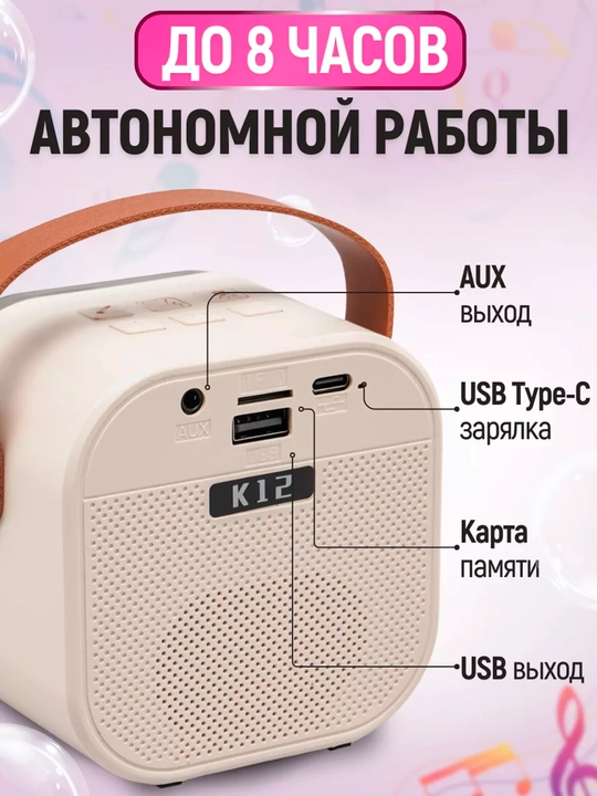 Karaoke Bluetooth kolonkasi, simsiz, bitta mikrofonli, bolalar uchun, 6W