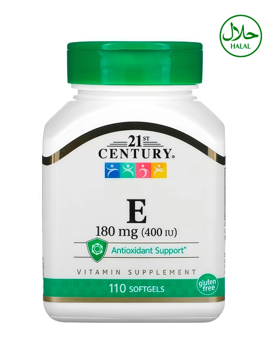 21st Century Витамин E 180 мг (400 МЕ), 110 мягких капсул (softgels), Халяль